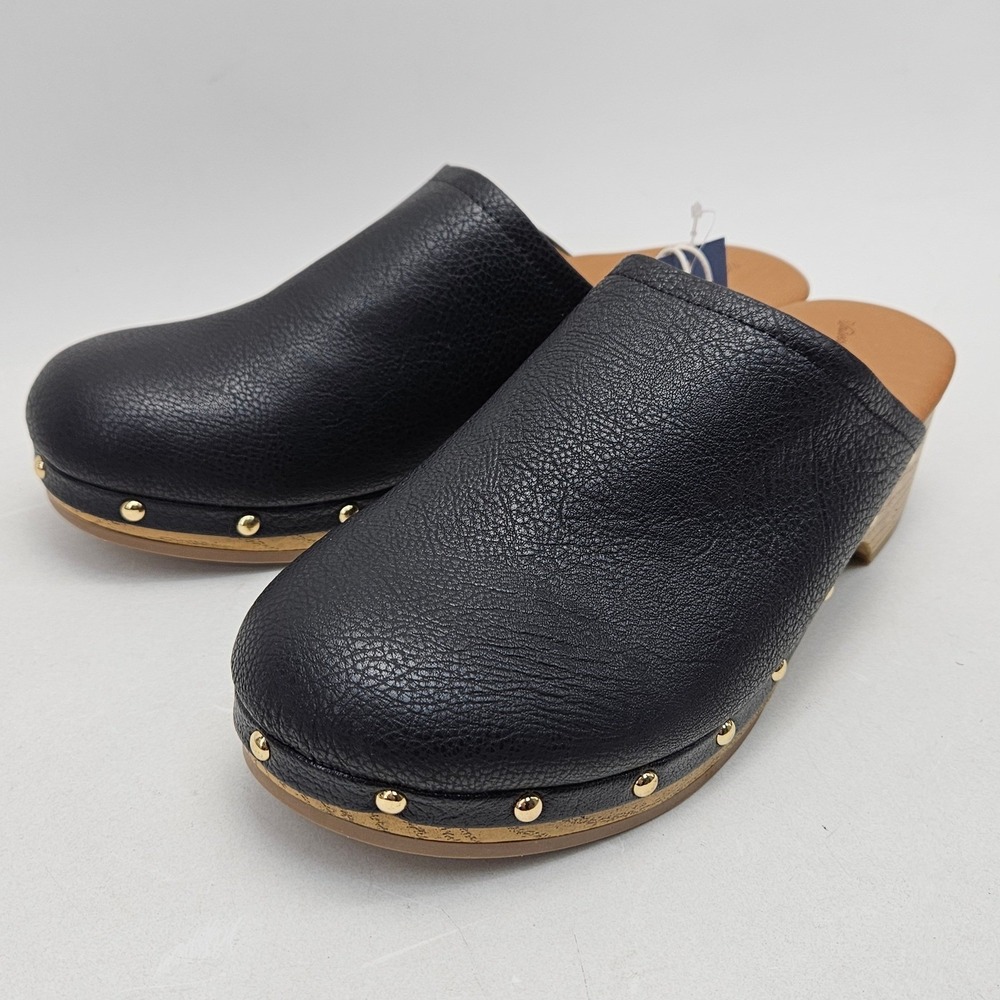 Universal Thread Indra Black Studded Clog Mules Faux Leather Wood Heel Womens 11
